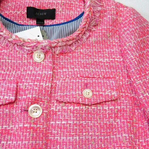 NWT J.Crew Peplum Lady Jacket in Neon Fuchsia Pink Tweed Blazer 0 - Picture 3 of 8